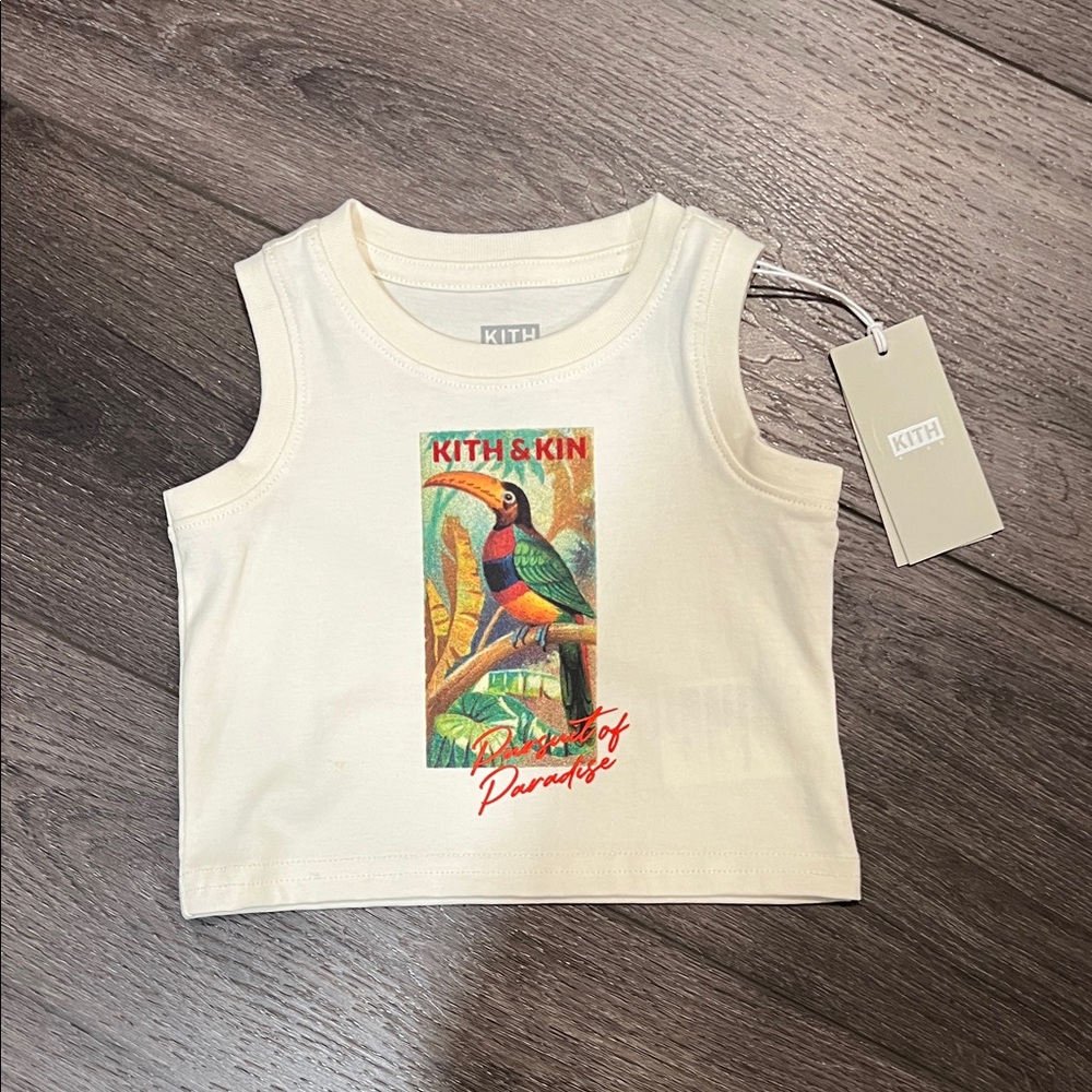 Kith Kids Ivory Tank Top with Tropical Bird Design
